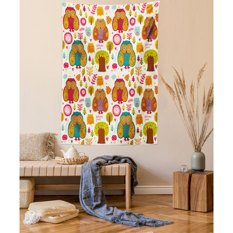 Colorful Owl Woodland Animals Tapestry