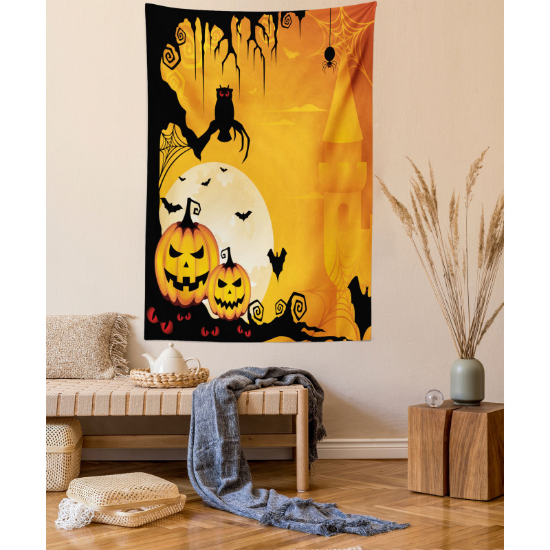 Spooky Pumkins Owl Art Tapestry