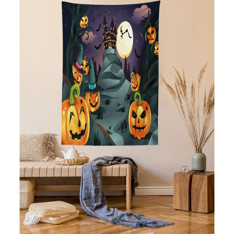 Horror Castle Pumpkin Tapestry