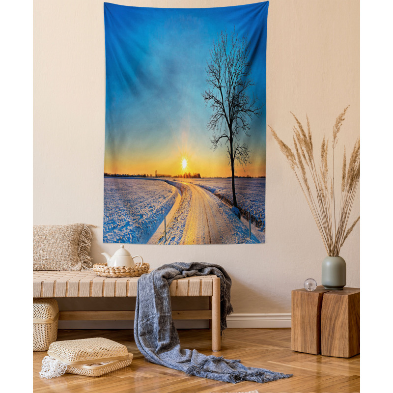 Winter Sunset Scene Tree Tapestry