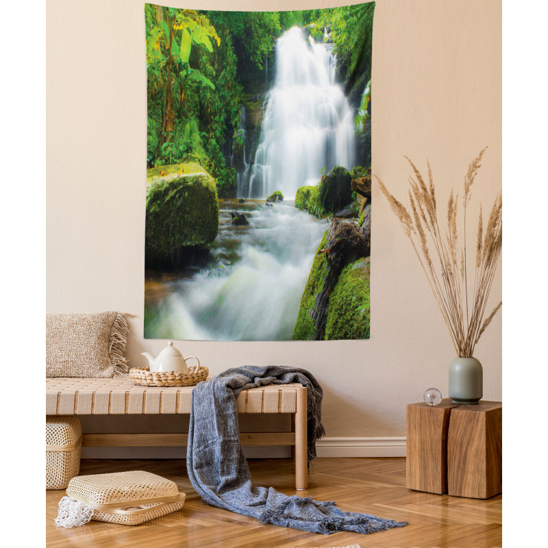 Watercolor Stream Jungle Tapestry