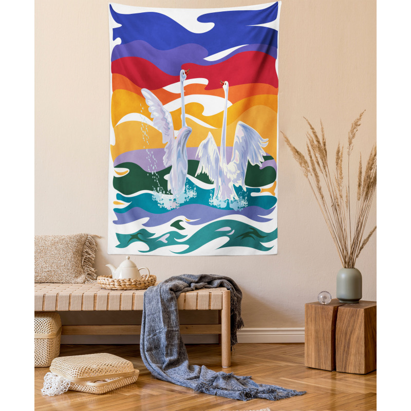 Happy Swan Couple Love Tapestry
