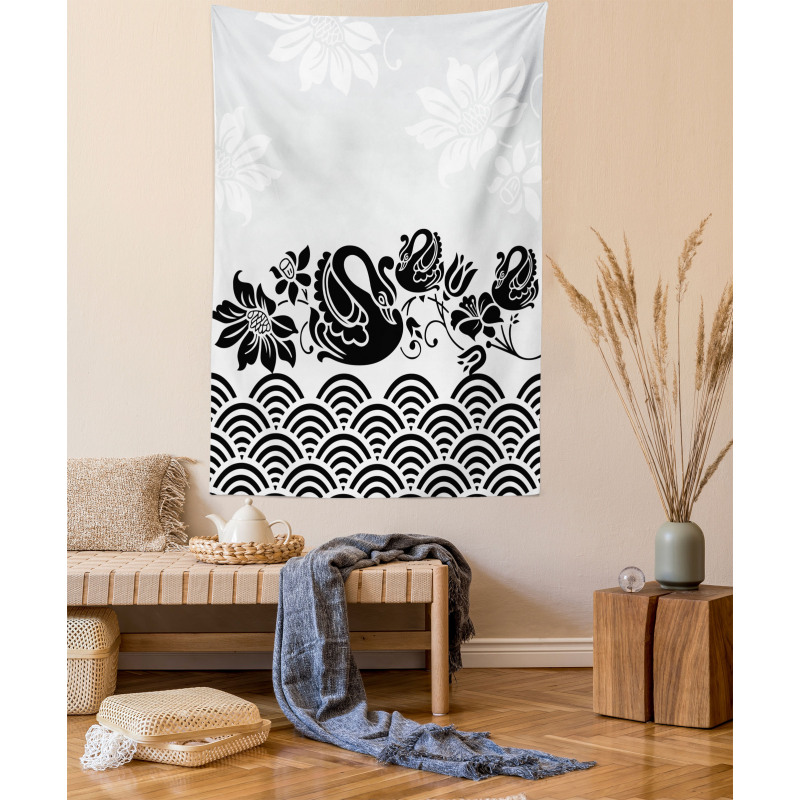 Black Swans and Flowers Tapestry