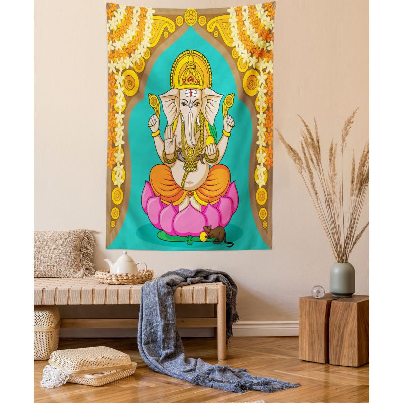 Elephant Figure Orient Lotus Tapestry