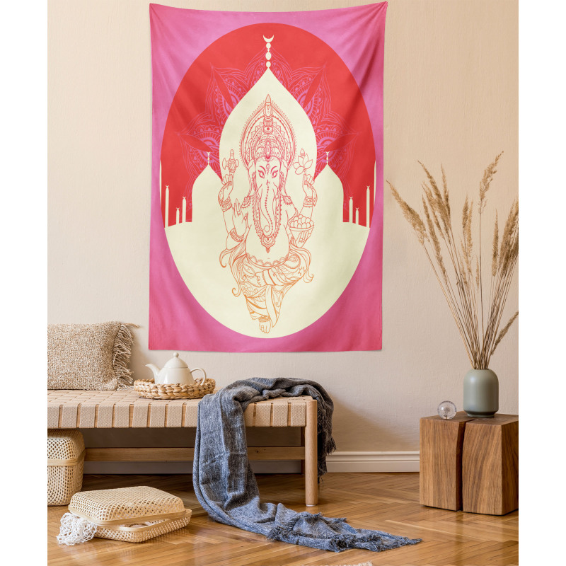 Elephant and Building Yoga Tapestry
