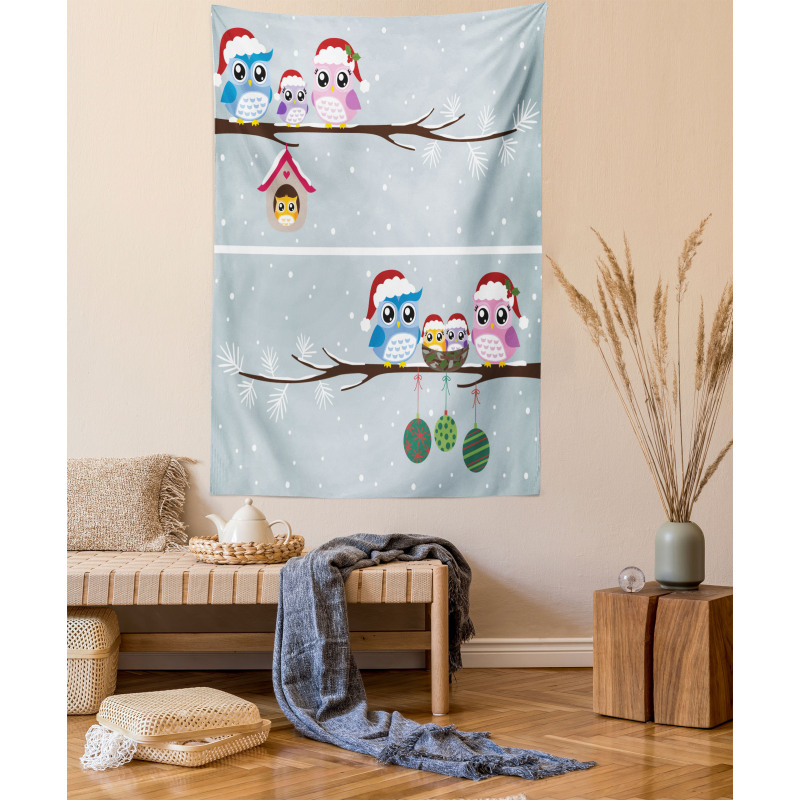 Owls with Santa Hats Tapestry