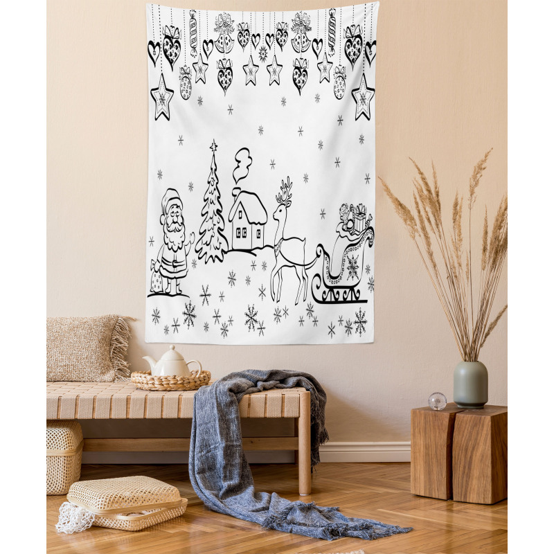 Tree Reindeer Santa Tapestry