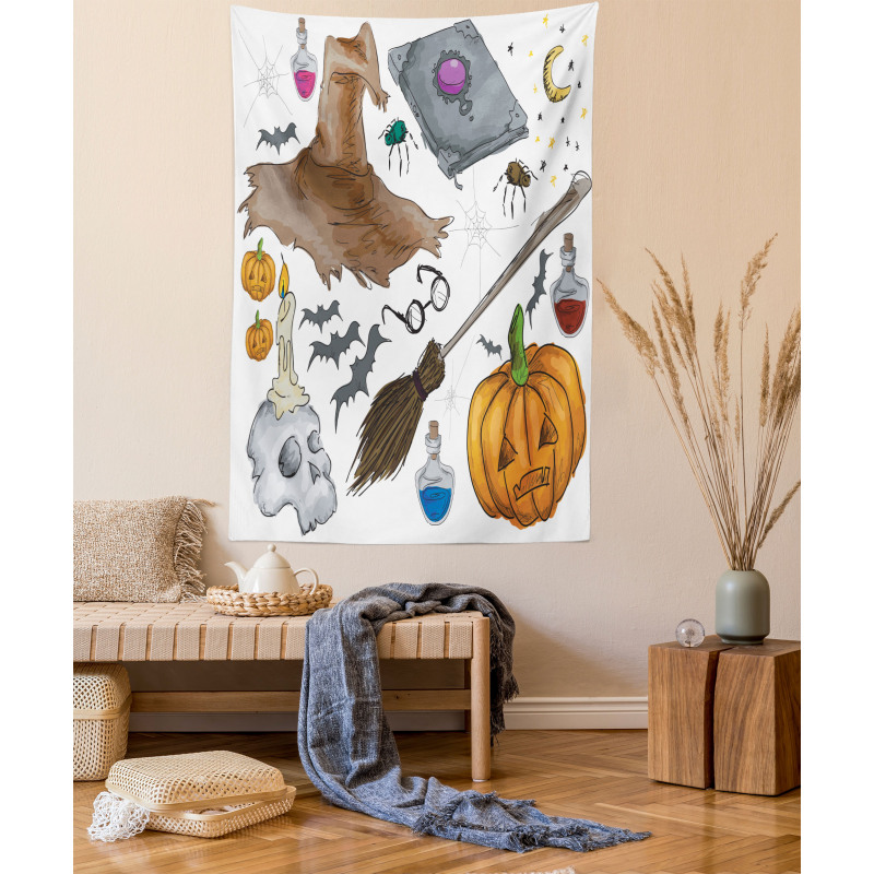 Pumpkin Skull Tapestry