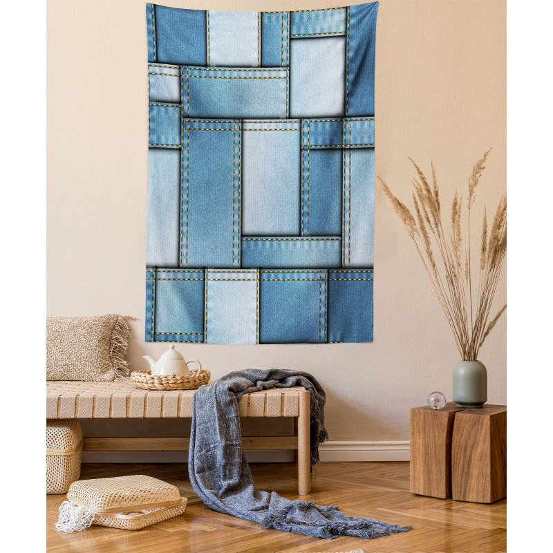 Denim Patchwork Pattern Tapestry