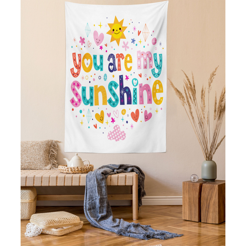 Cartoon Happy Sun Heart Tapestry