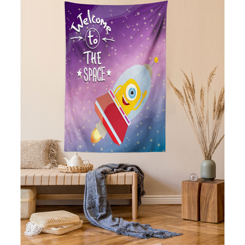 Spaceship Alien Kids Tapestry