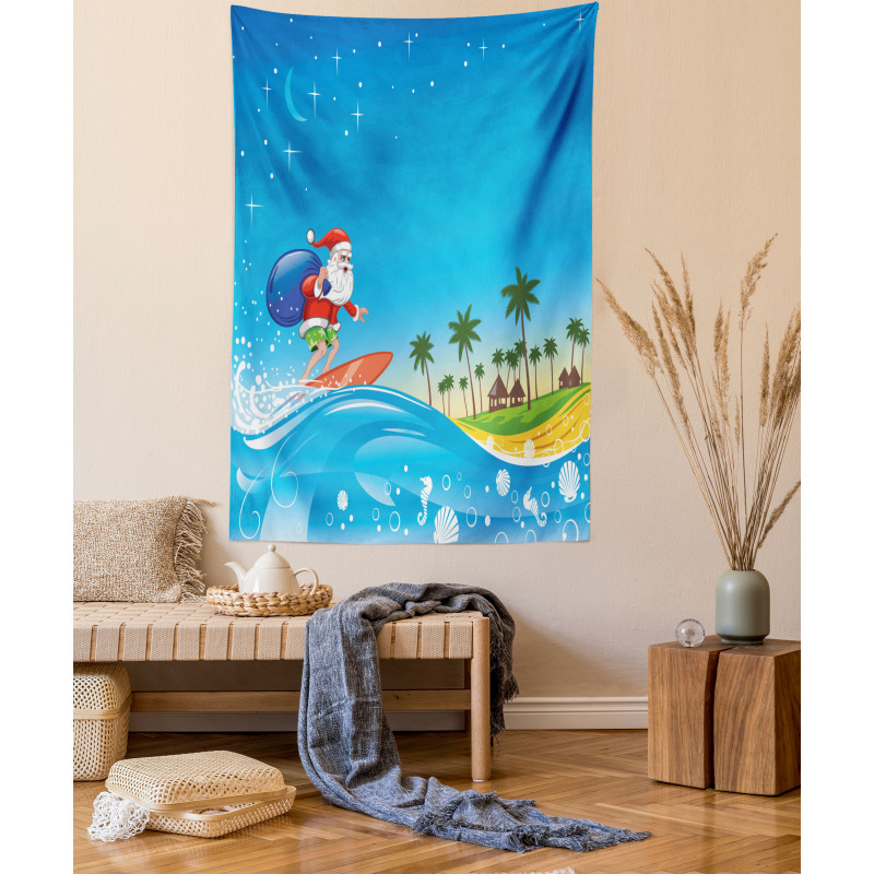 Surfing Santa Beach Tapestry