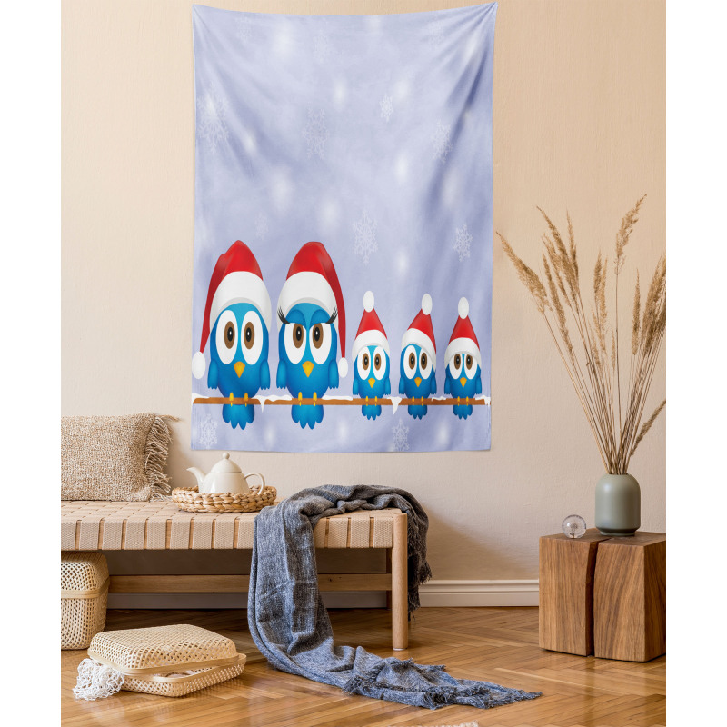 Fun Birds Santa Hats Tapestry