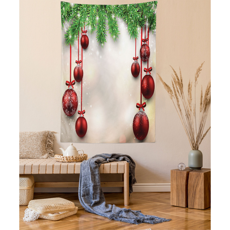 Red Balls Ribbons Tapestry
