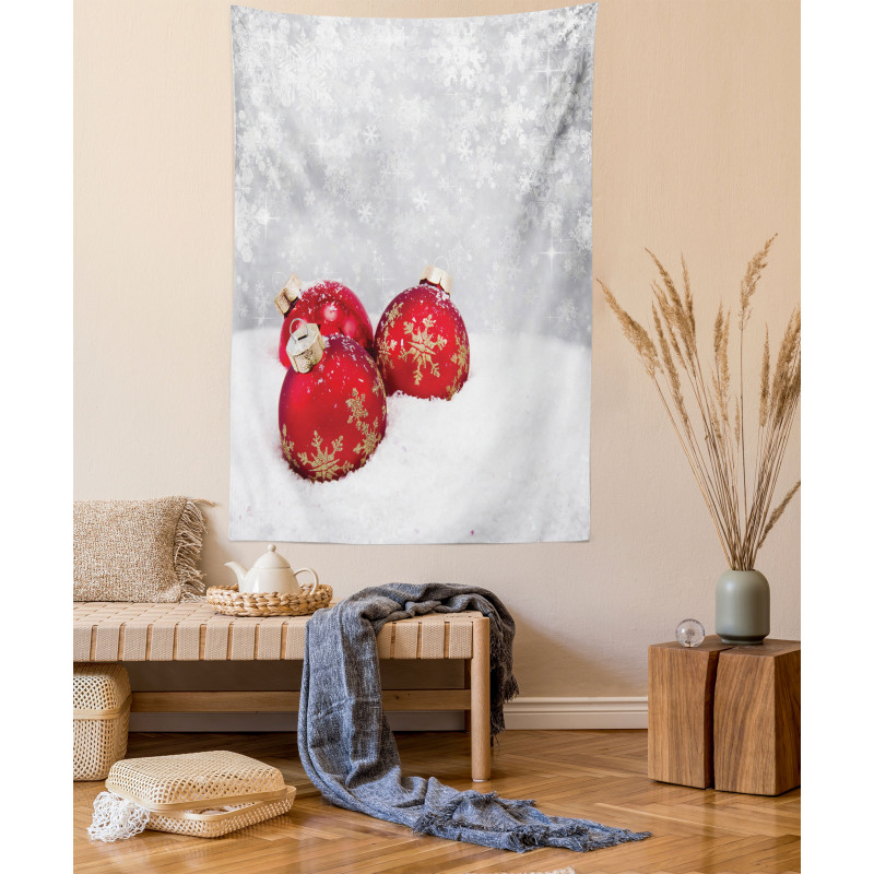 Baubles on Snowflake Tapestry