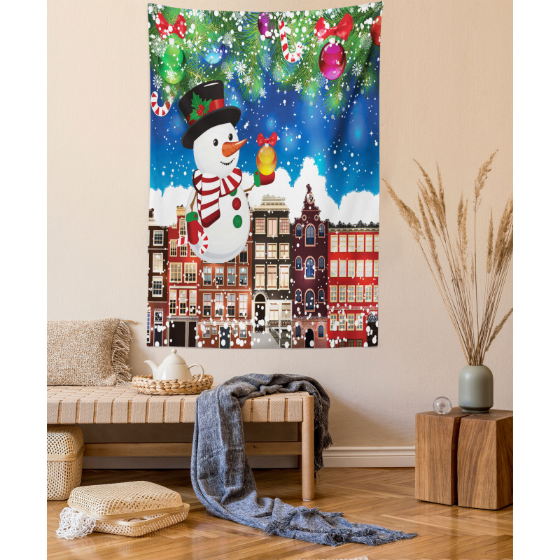 Snowy City Street Tapestry