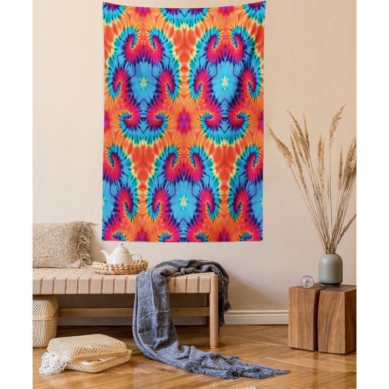 Orange and Blue Motif Colorful Tapestry