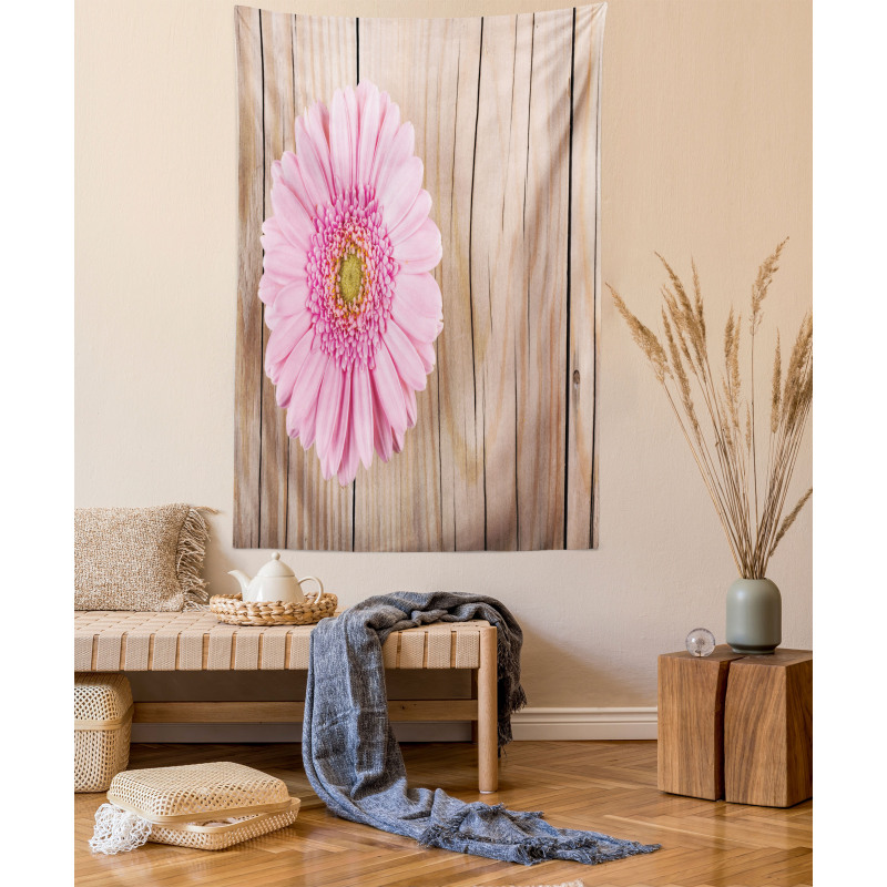 Pink Gerber on Wooden Tapestry