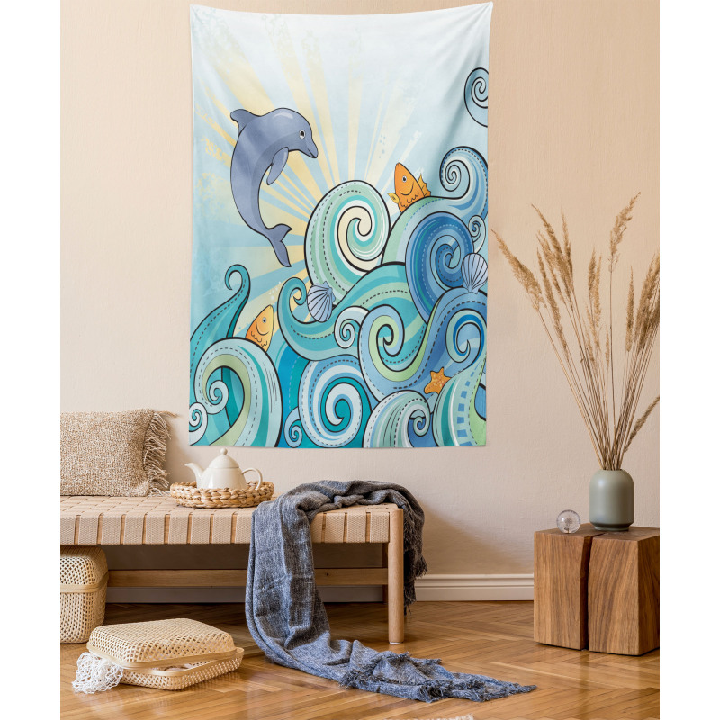 Cartoon Dolphin Ocean Tapestry