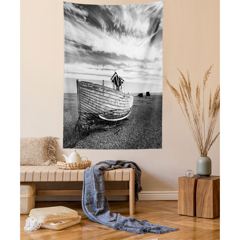 Wooden Boat on Beach Dusk Tapestry