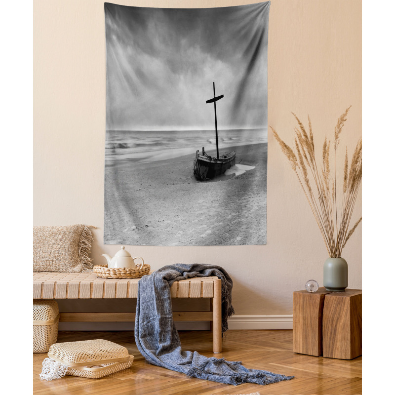 Wreck Boat on the Beach Tapestry