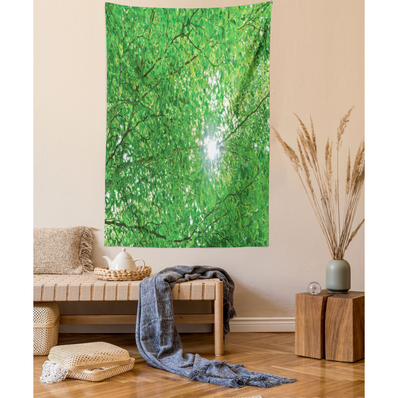 Sun with Tree Branches Tapestry