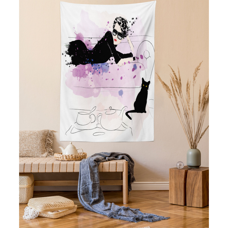 Girl and Cat Tapestry
