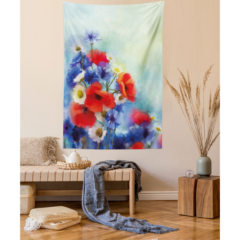 Poppy Chamomile Bouquet Tapestry