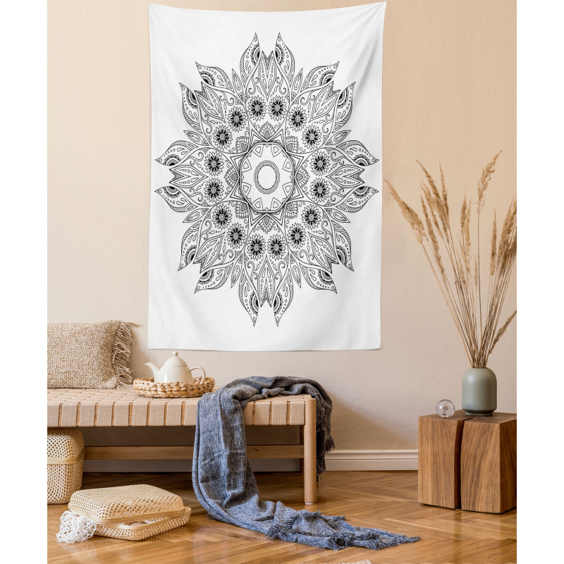 Mandala Black White Tapestry