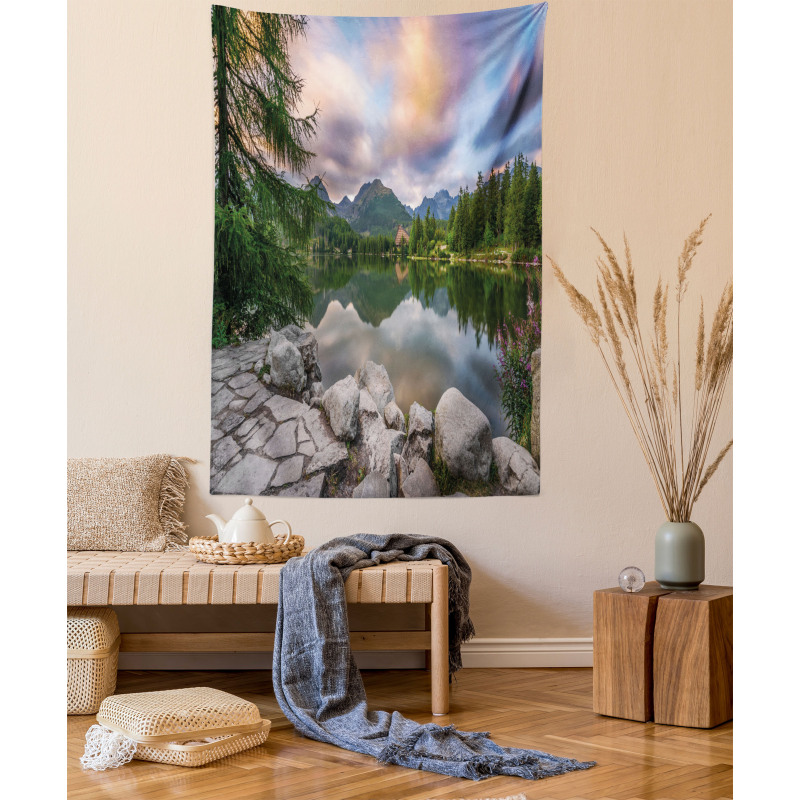 Lake by Forest Mountain Tapestry