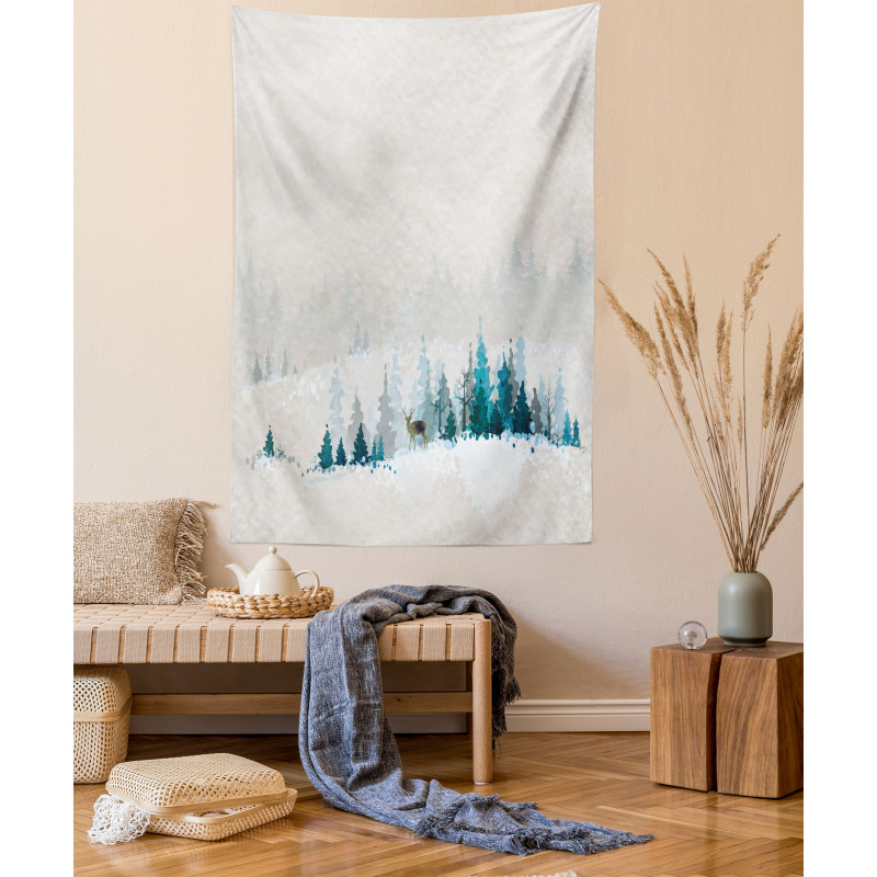 Watercolor Art Pine Trees Tapestry