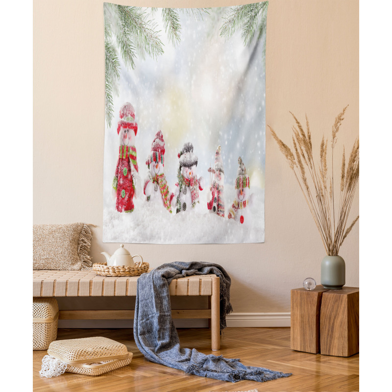 Little Snowmen in Snow Tapestry