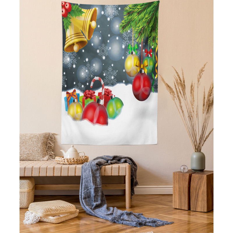 Vivid Noel Balls and Bell Tapestry