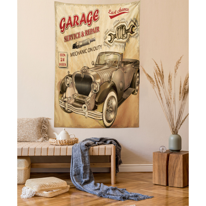 Old Style Car Repair Tapestry