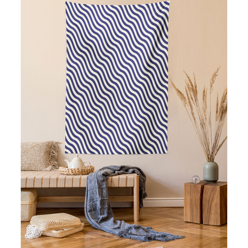 Wavy Stripes Dark Blue Tapestry