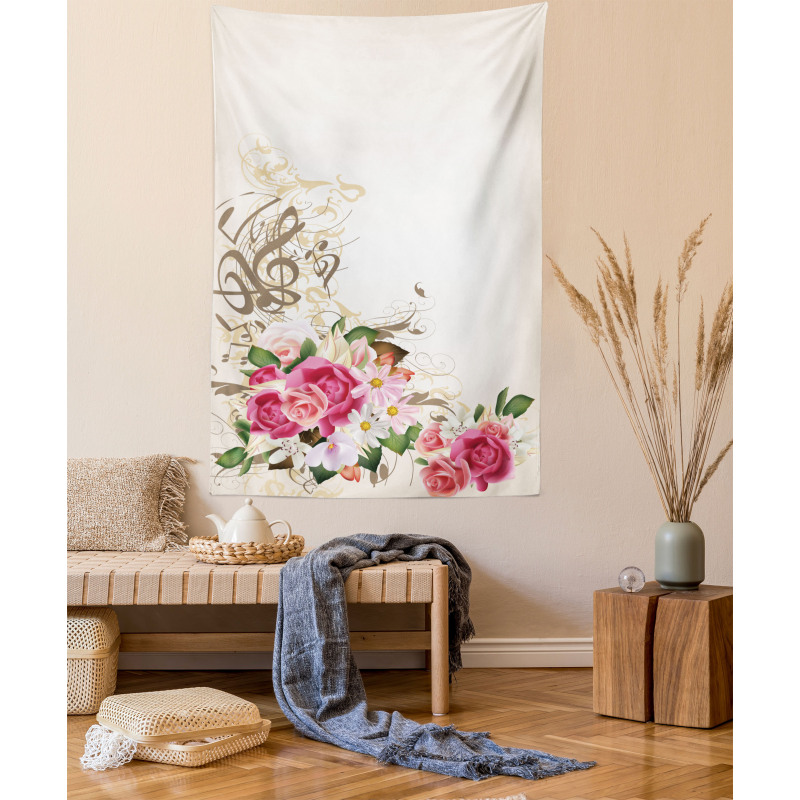 Flowers and Music Notes Tapestry