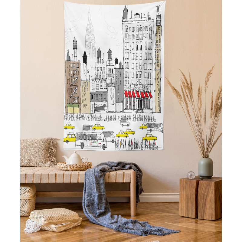 Busy City Traffic Jam Tapestry