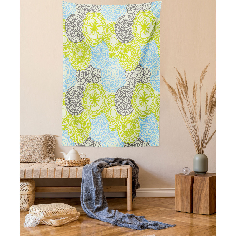 Pastel Folk Style Flower Tapestry