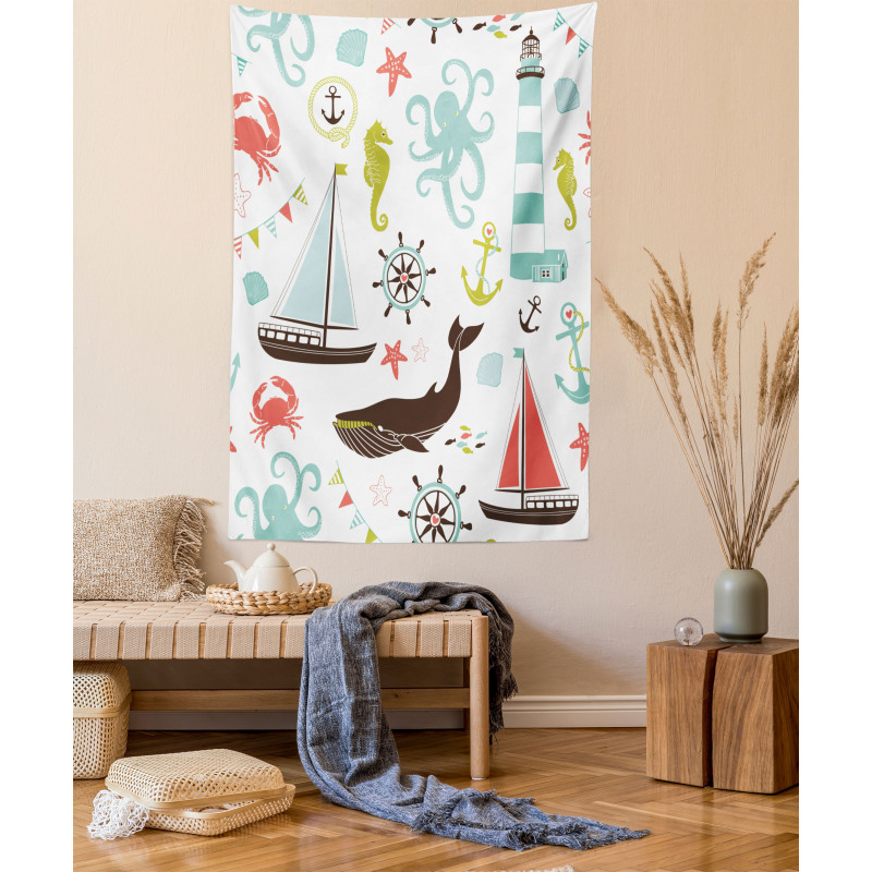 Pastel Marine Elements Tapestry