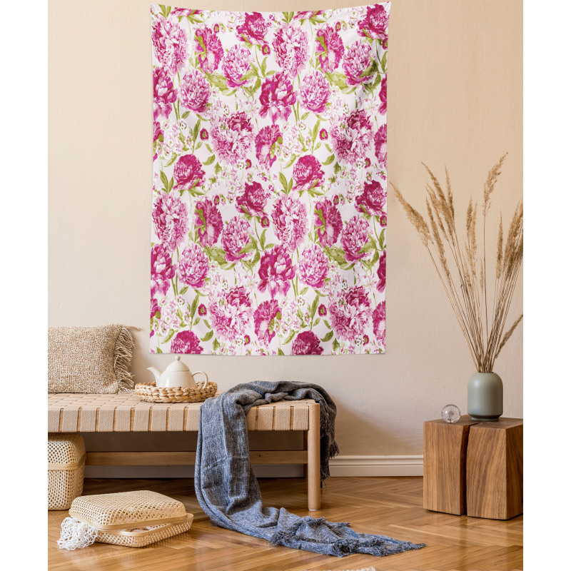 Peonies and Leaf Floral Tapestry