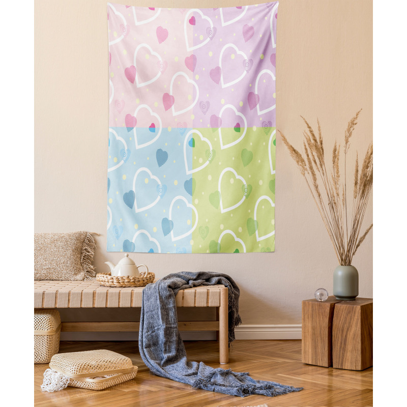 Hearts Dots Colorful Tapestry