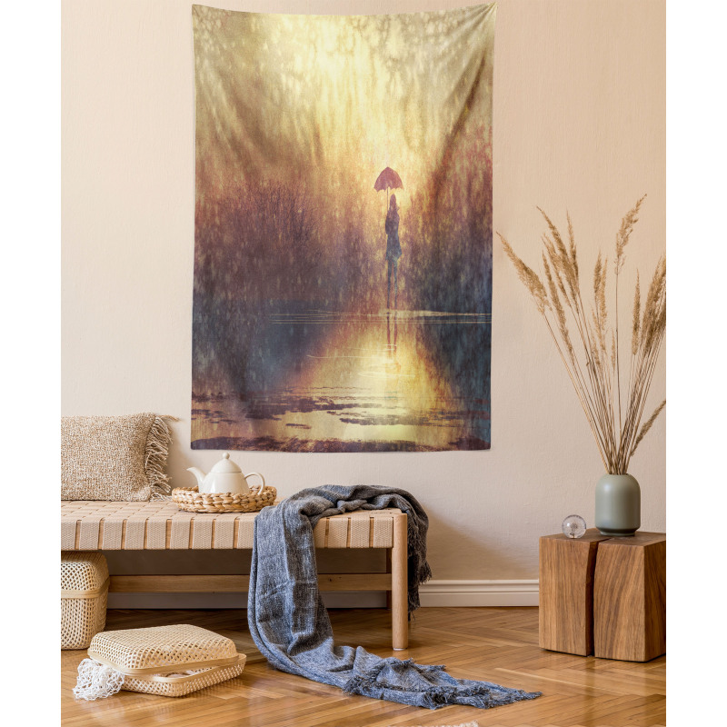 Woman Under the Rain Tapestry