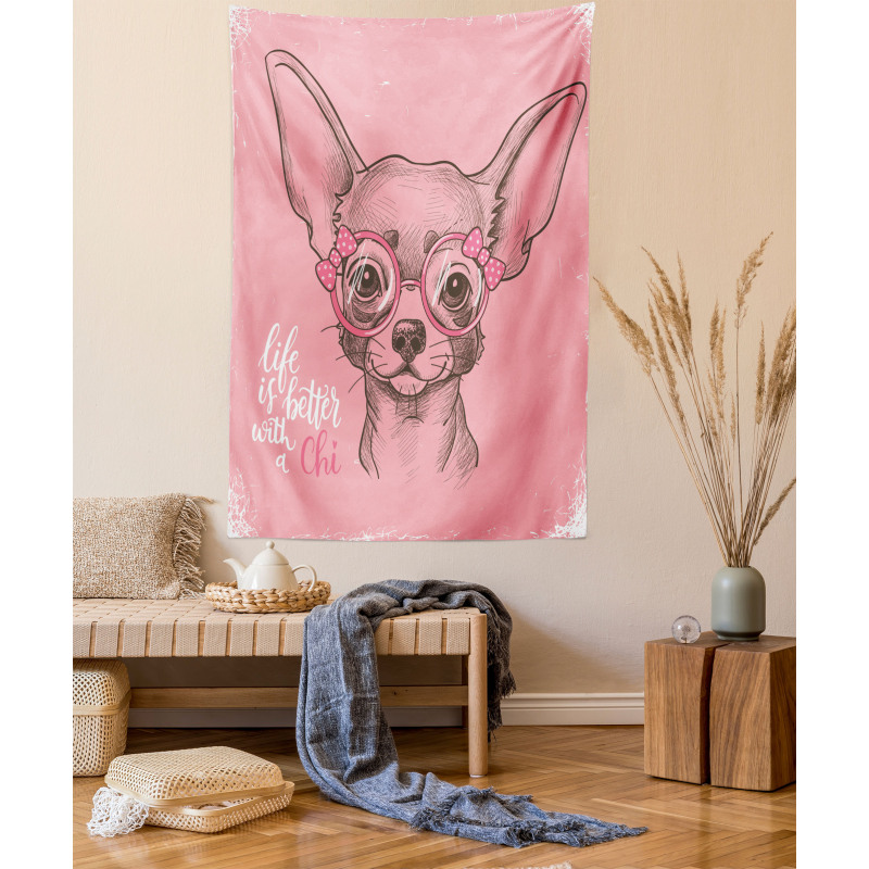Girl Chihuahua Sketch Words Tapestry