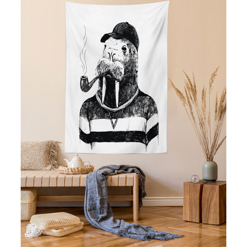 Walrus with Pipe Sketch Tapestry