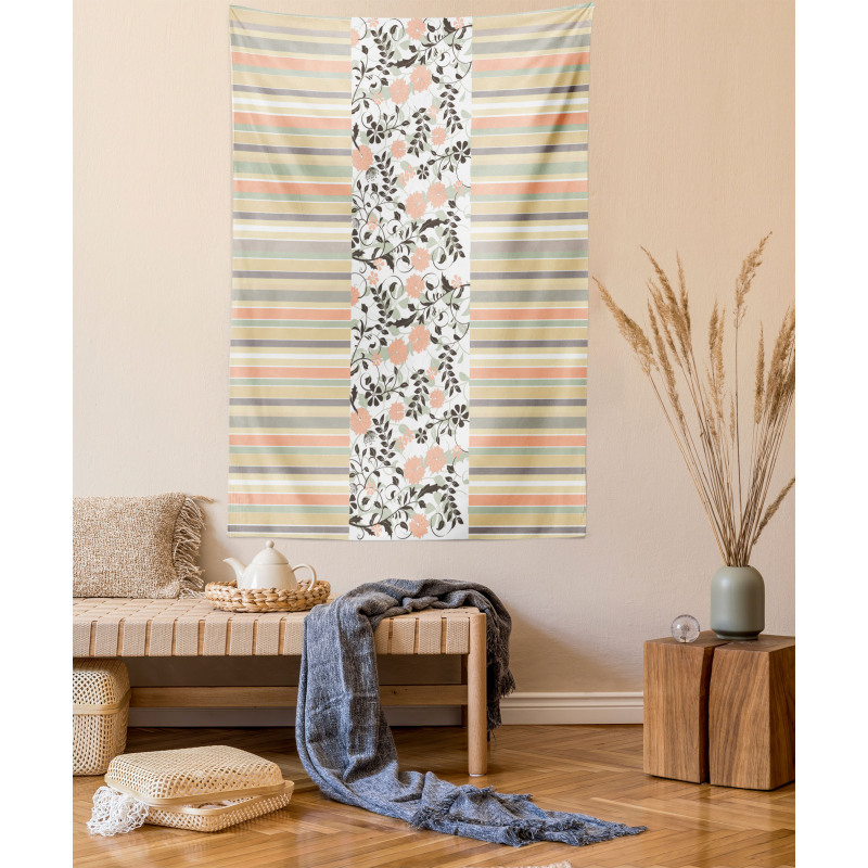 Floral Ornate and Stripes Tapestry