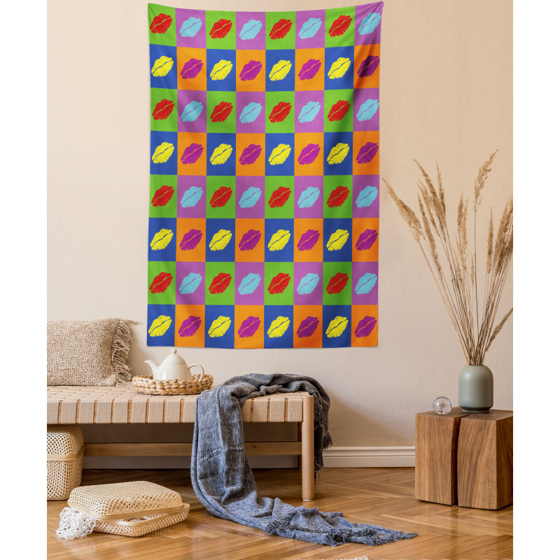 Vibrant Pop Art Kisses Tapestry