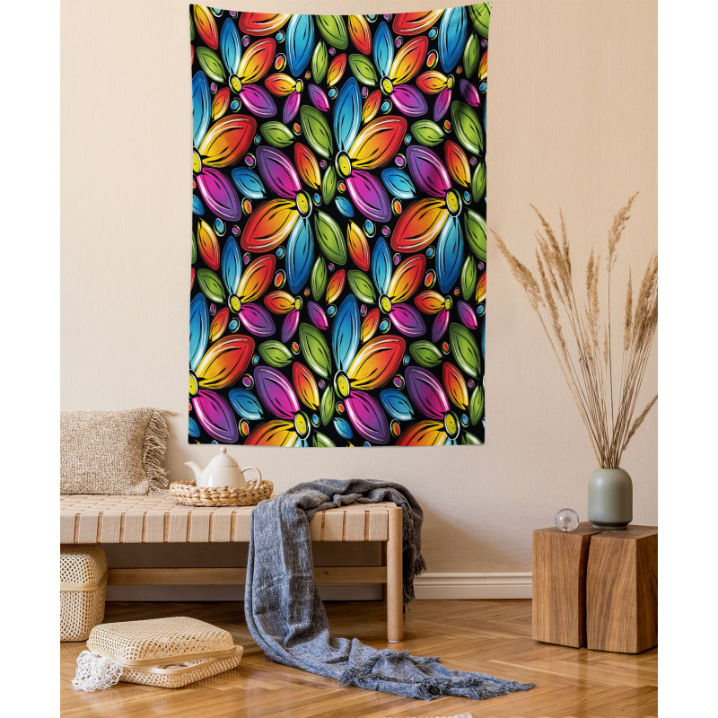 Colorful Flowers Vintage Tapestry