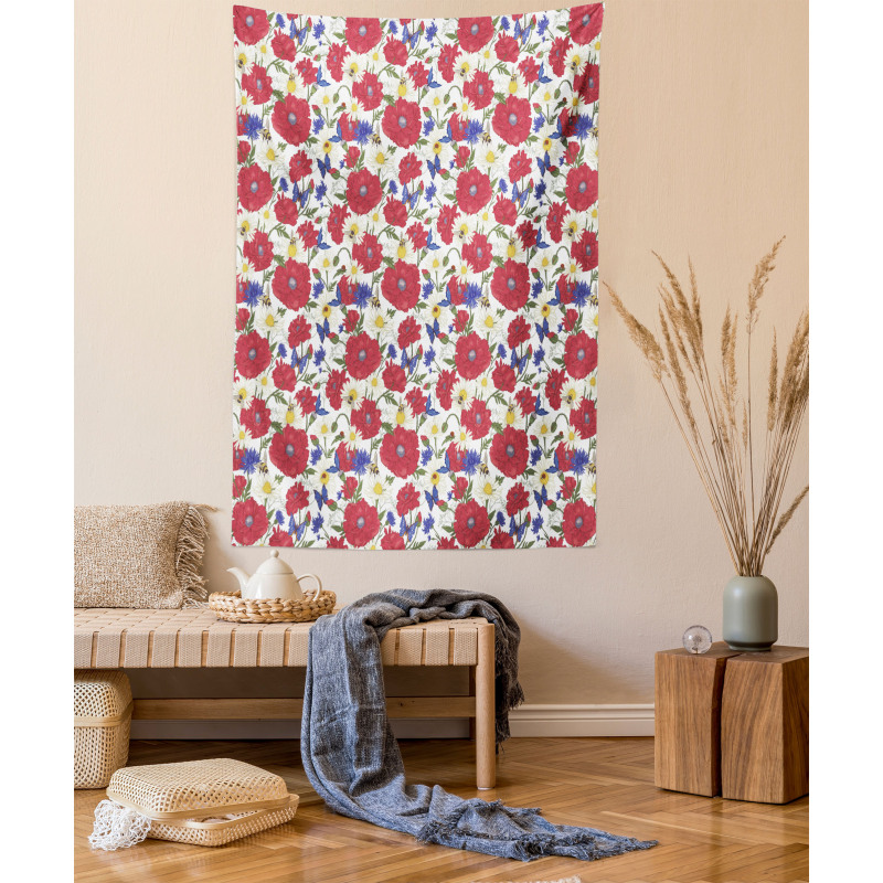 Blooming Red Poppies Tapestry