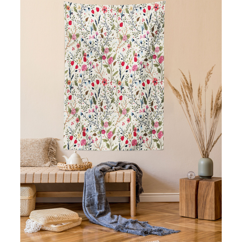 Birds Roses Polka Dots Tapestry