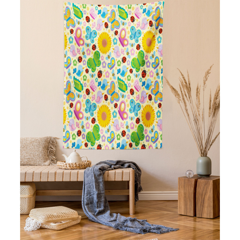 Spring Flowers Bugs Tapestry